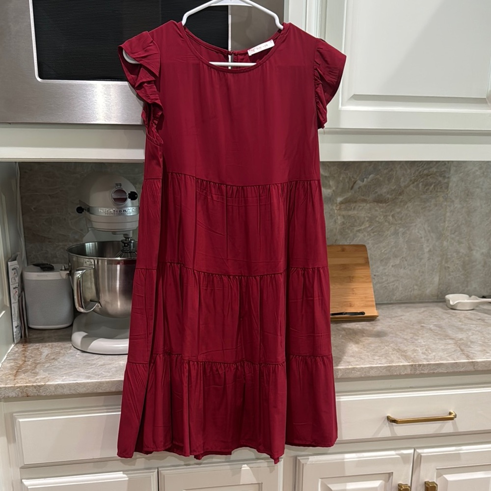 Red Ruffled Smocked Sundress with Flutter Cap Sleeves